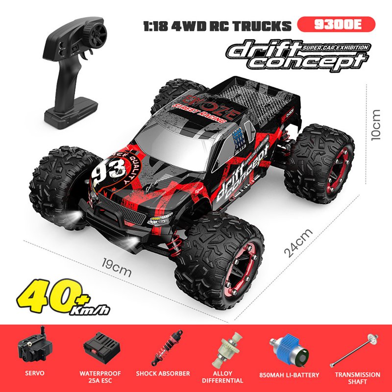 1:18 Scale 2.4GHz RC Car 4X4 40KM/H+ Super Fast Response Remote Control Off-Road Vehicle For Kids Gifts 9300E Red