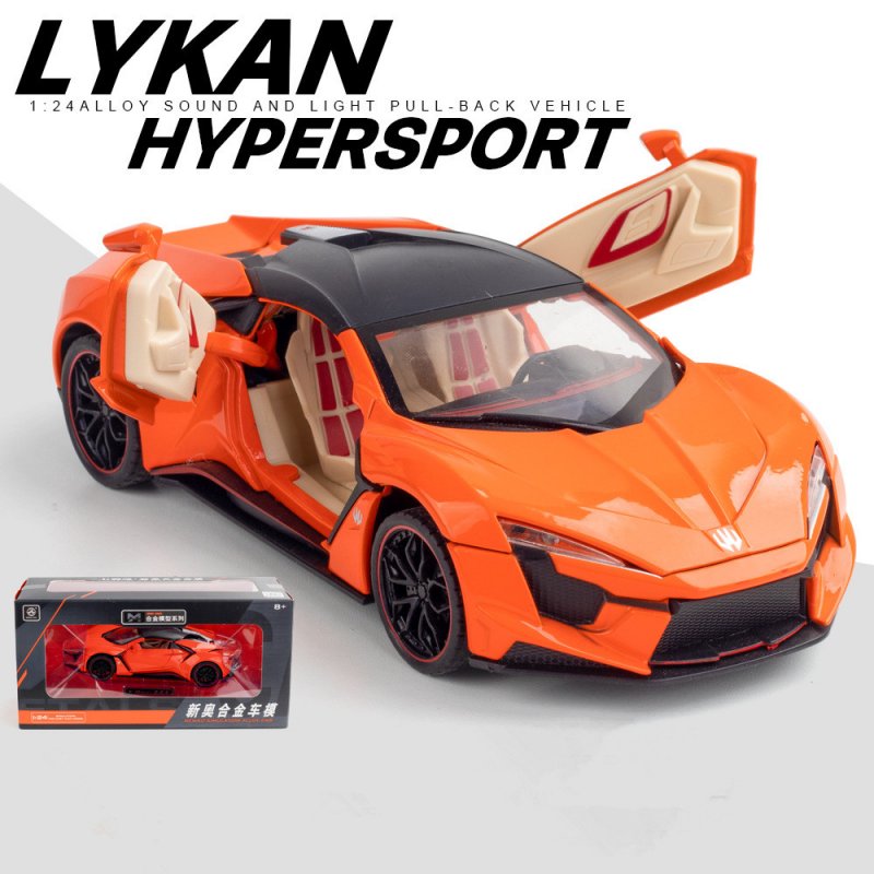 1/24 Alloy Sports Car Model  Toy Pull Back Sound Light Toys Vehicle For Children Kids Gift Orange