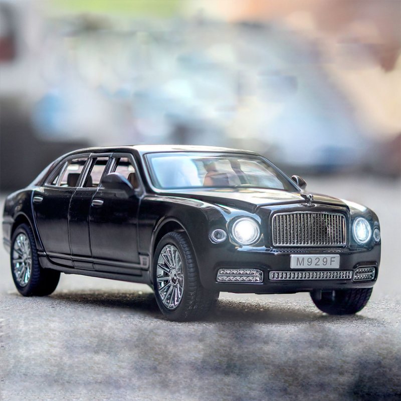 1:24 High Simitation Car for Bentley Mulsanne Extended Edition Alloy Metal Vehicle Model Toys With Sound Light Open Doors black