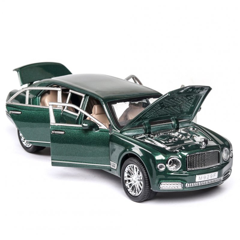 1:24 High Simitation Car for Bentley Mulsanne Extended Edition Alloy Metal Vehicle Model Toys With Sound Light Open Doors green