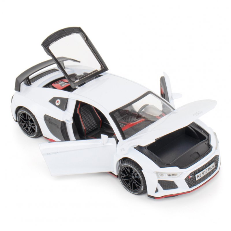 1:24 R8 Alloy Sports  Car  Model  Toy Simulation Sound Lights Pull Back Car With Refined Interior Exterior Collection Gifts White