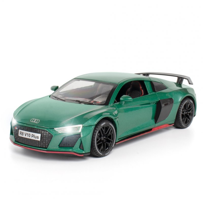 1:24 R8 Alloy Sports  Car  Model  Toy Simulation Sound Lights Pull Back Car With Refined Interior Exterior Collection Gifts Green