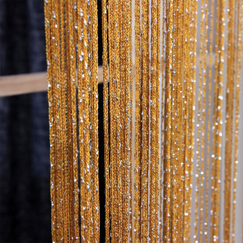 1 * 2M Shiny Tassel Flash Line String Curtain Window Door Divider Sheer Curtain Valance Home Wedding Decoration (Rod Pocket Version) Golden