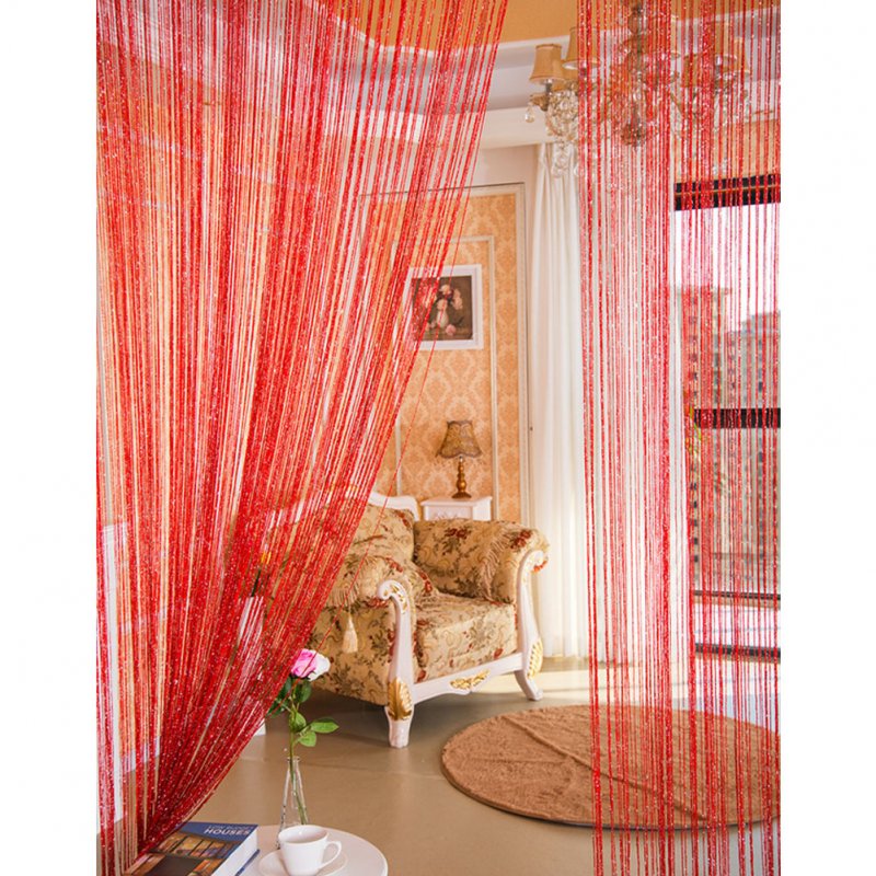 1 * 2M Shiny Tassel Flash Line String Curtain Window Door Divider Sheer Curtain Valance Home Wedding Decoration (Rod Pocket Version) Red