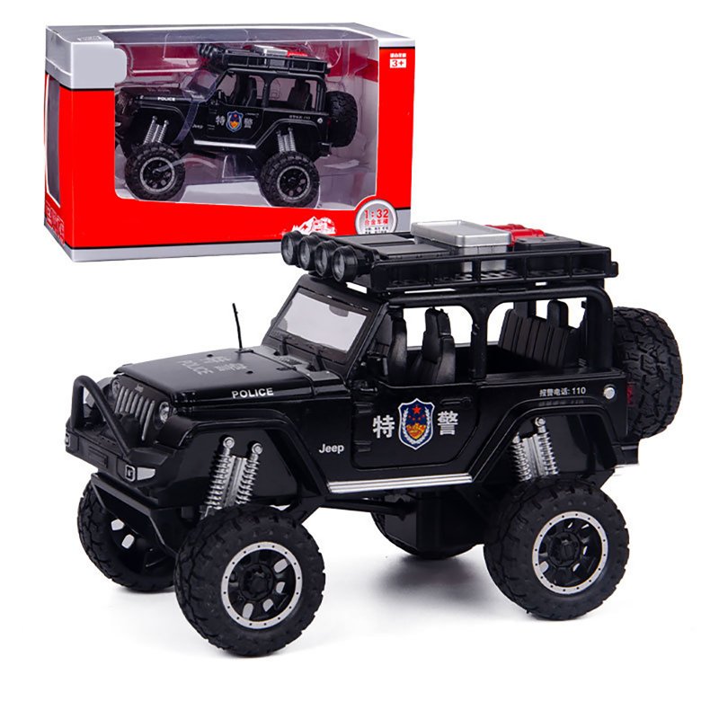 1/32 Alloy Pull-back Police Car Diecast Off-road Vehicle With Sound Light Openable Door Christmas Birthday Gifts For Boys Girls VB32338 black