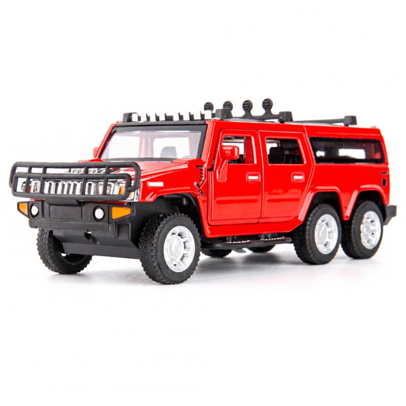 1:32 Car Model for Hummer H2 Off-road High Simulation Alloy Car Model Sound And Light Pull Back Door Boy Car Toy For Children Gifts red