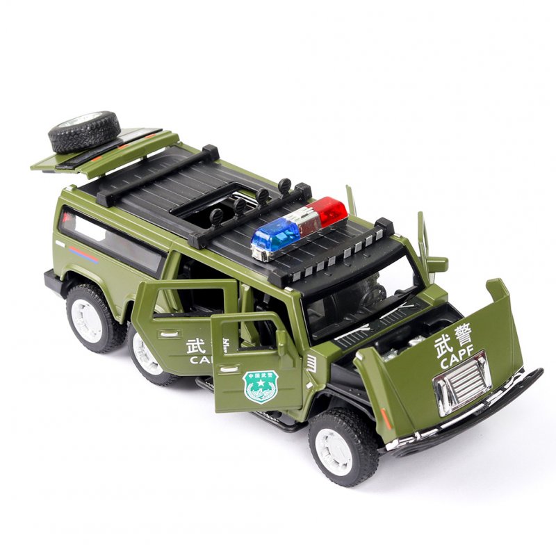 1:32 Kids Police Car Toy with Lights Sounds Effects Alloy Body Hood Trunk Doors Can be Opened Armed Police Car