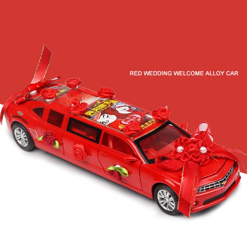 1:32 Lengthen Wedding Greet Guests Car Model with Light Sound Pull Back Toy red