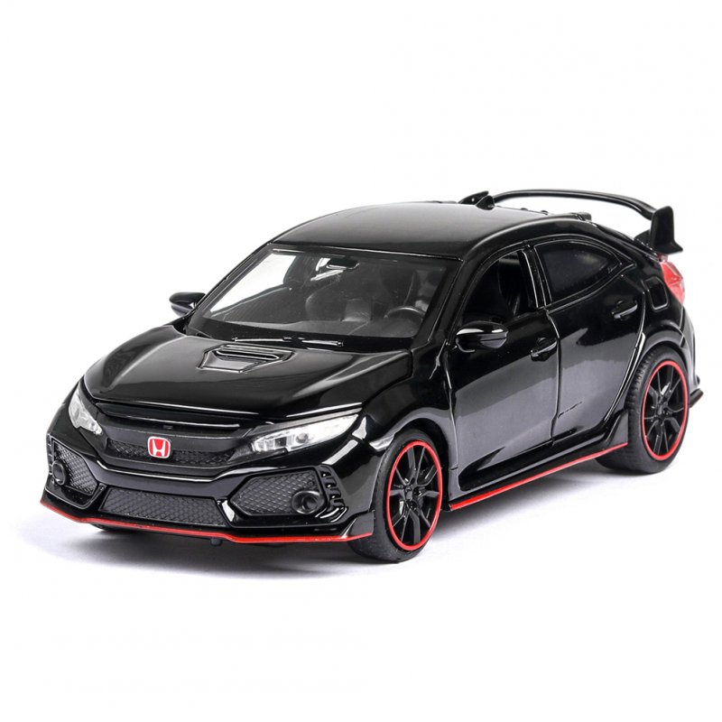 1:32 Pull Back Alloy Car Modeling Door Open Light Sound Toy for Civic TYPE Collection  black
