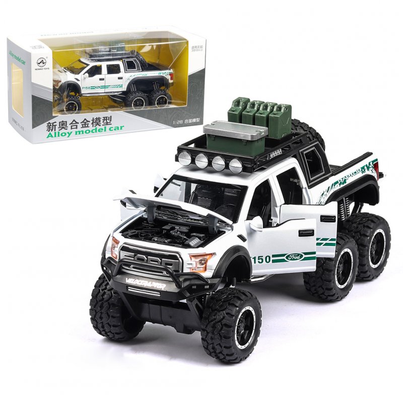 1:32 Simulated Raptor F150 Acousto-Optic Resilient Alloy Model Car Children Toy for Ornament white