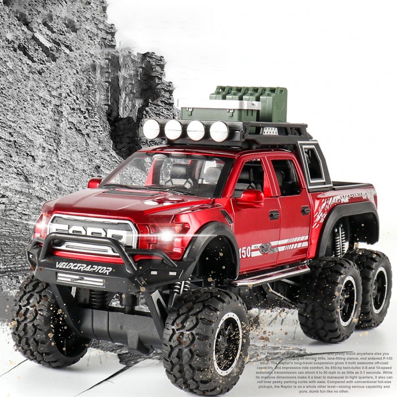 1:32 Simulated Raptor F150 Acousto-Optic Resilient Alloy Model Car Children Toy for Ornament red