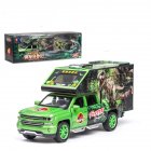 1:32 Simulation Car Model Dinosaur Transport Vehicle Light Sound Doors Open Alloy Pull Back Toy Gift Collection green
