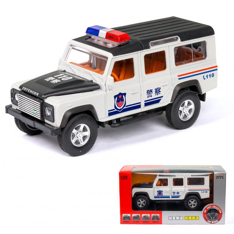 1:32 Simulation Defener Police Car Model Light Sound Effect Doors Open Alloy Pull Back Auto Toy Gift Collection white