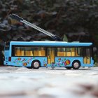 1 36 Scale Car Modeling Metal Alloy Trolleybus Voice Announcement Light Sound Toy for Kids Collect Box Packing  blue