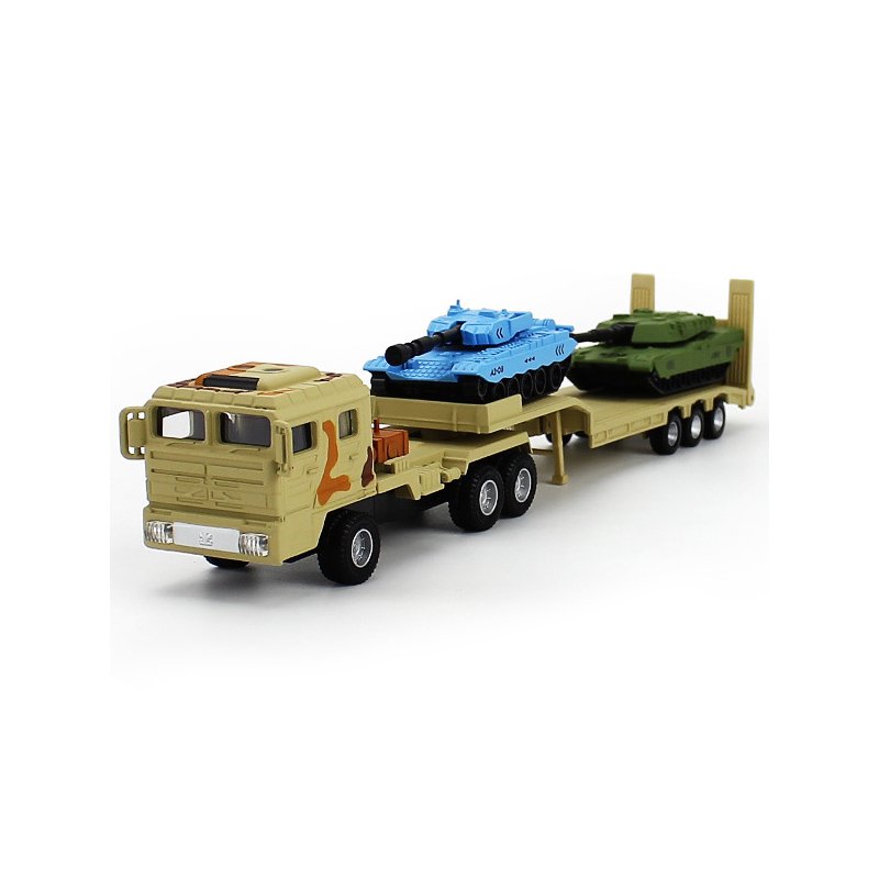 1:64 Military Transport Vehicle With Tank Model Children Boys Car Miniature Model Educational Toys yellow