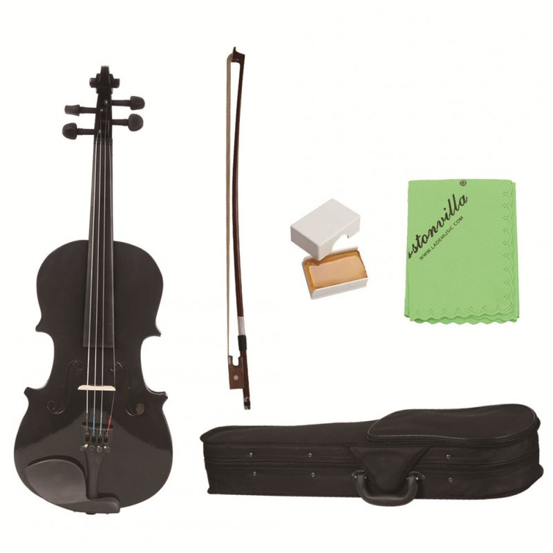 1/8 Violin Student Wood Violin Fiddle Exerciser Set with Storage Case Rosin Bow Gift for Kids Children Musical Lover black