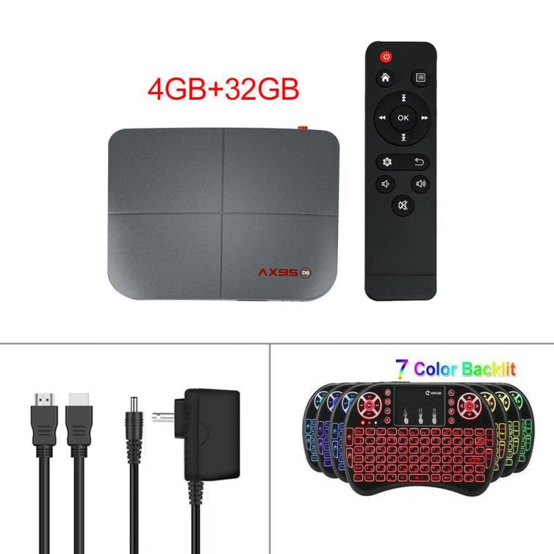 1 Abs Material Ax95 Smart Tv  Box Android 9.0 Supports Dolby Tv Version Google Store 4+32G_British plug+I8 Keyboard