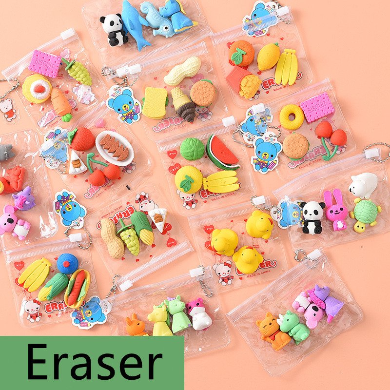 1  Bag  Cute  Eraser Creative Cartoon Shape Colorful Sketch Eraser Ultra-clean Boxed Eraser Set Random delivery