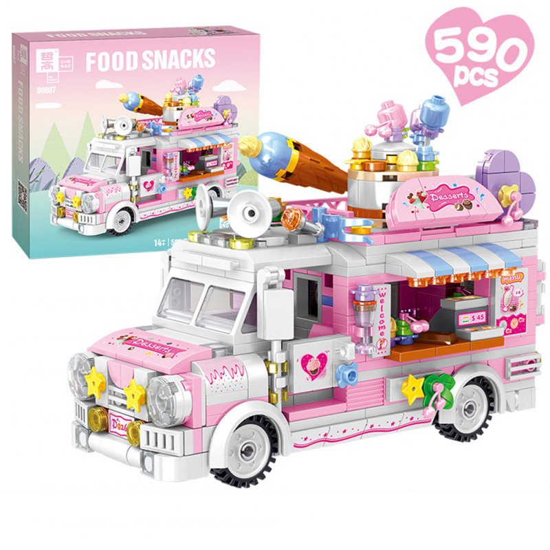 1 Box Colorful City Food Cart Building  Blocks Small Particles Assembled Building Blocks Educational Toys Dessert cart 00887 (590PCS)