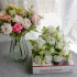 1 Bunch Vivid Artificial  Flower Colored French Style Rose Hand Bouquet Wedding Flowers Wall Diy Decoration Photography Props Pink white 5 heads