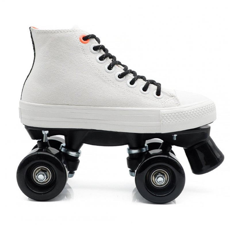 1 Pair Double-line Four-wheel Roller  Skates Canvas Skates Shoes Skating Accessories White + black non-flashing wheel_37