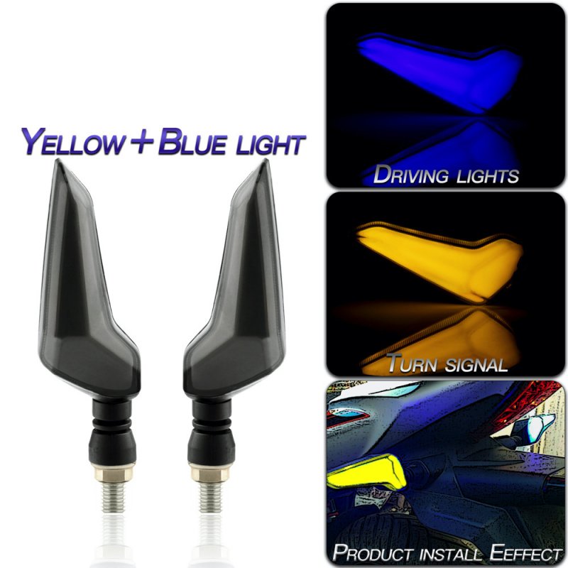 1 Pair Motorcycle Accessories Modified L-shaped Light-guiding Dual-color Led Turn  Signal Lights Yellow+blue light