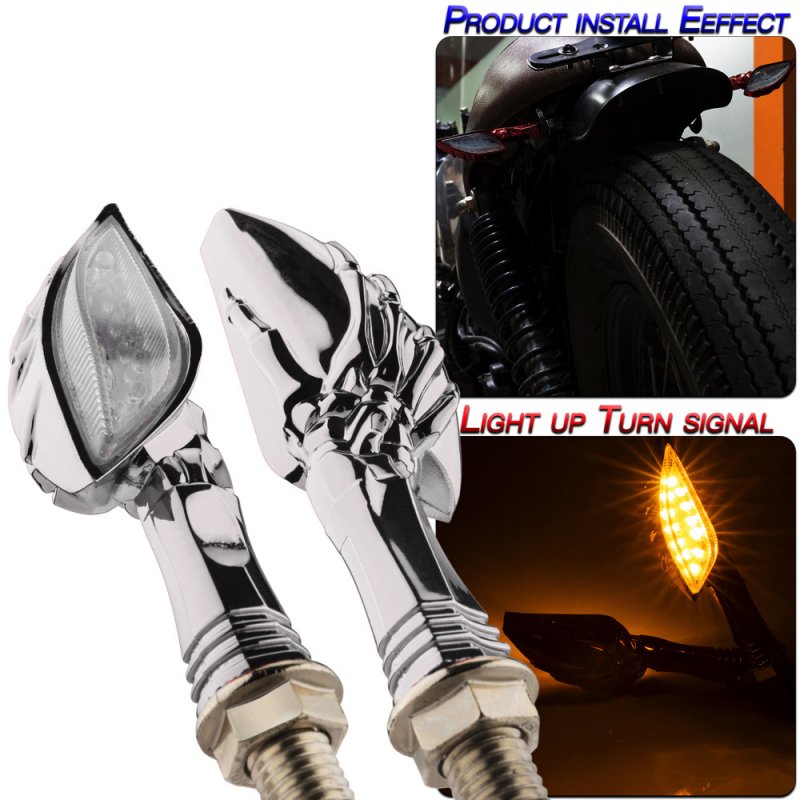 1 Pair Motorcycle Accessories Universal Type Led Turn Signal Lights Silver shell/yellow light