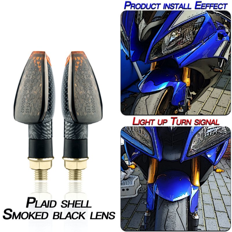 1 Pair Motorcycle Light E-mark Certified Long Short 14led Turn Signal Light Lattice shell/smoked black lenses