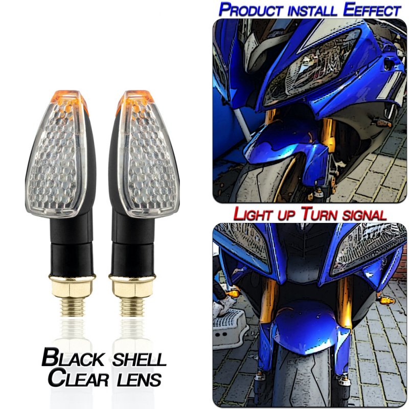 1 Pair Motorcycle Light E-mark Certified Long Short 14led Turn Signal Light Black shell/clear lens