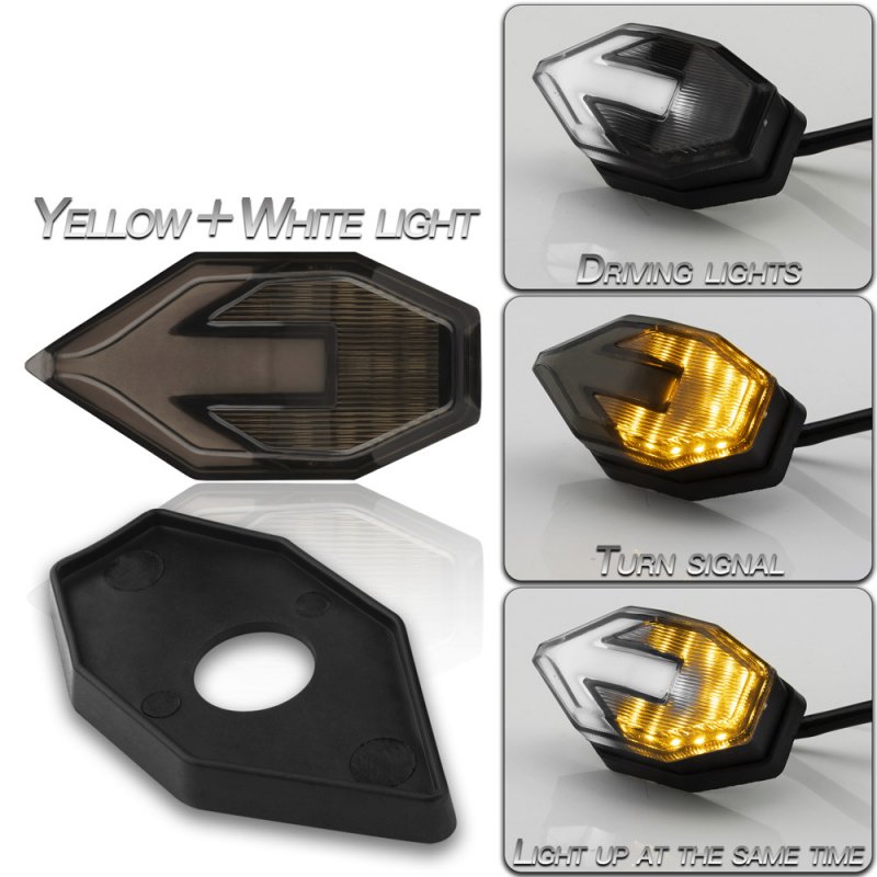 1 Pair Motorcycle  Turn  Signal Motorcycle Accessories Arrow-shaped Dual-color Light-guided Led Side Turn Signal Lights Yellow + white light