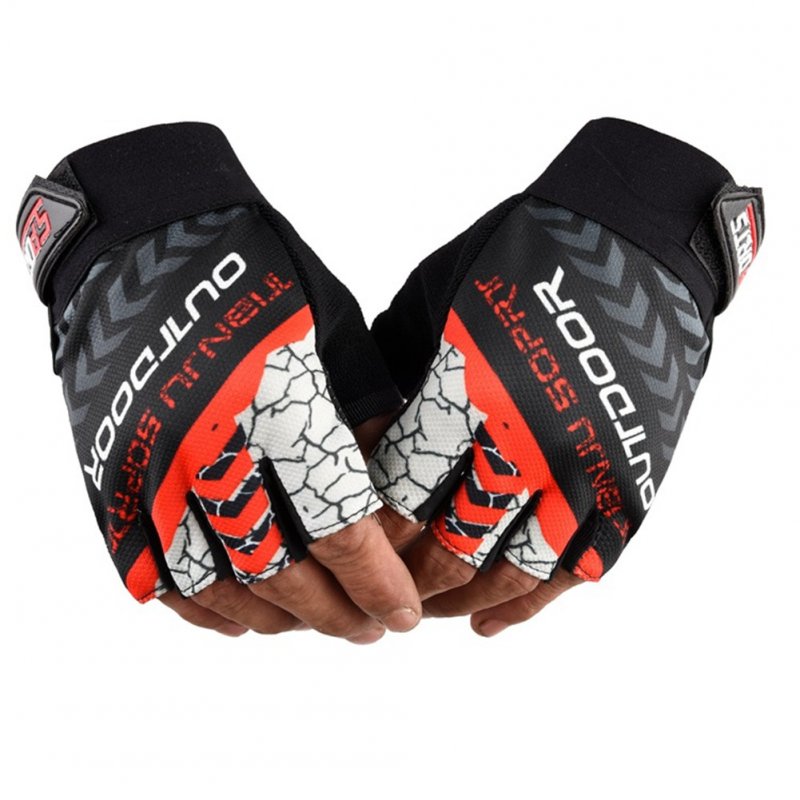 1 Pair Nylon Half  Finger  Gloves For Men Women Mountain Bike Fishing Fitness Yoga Non-slip Gloves orange red