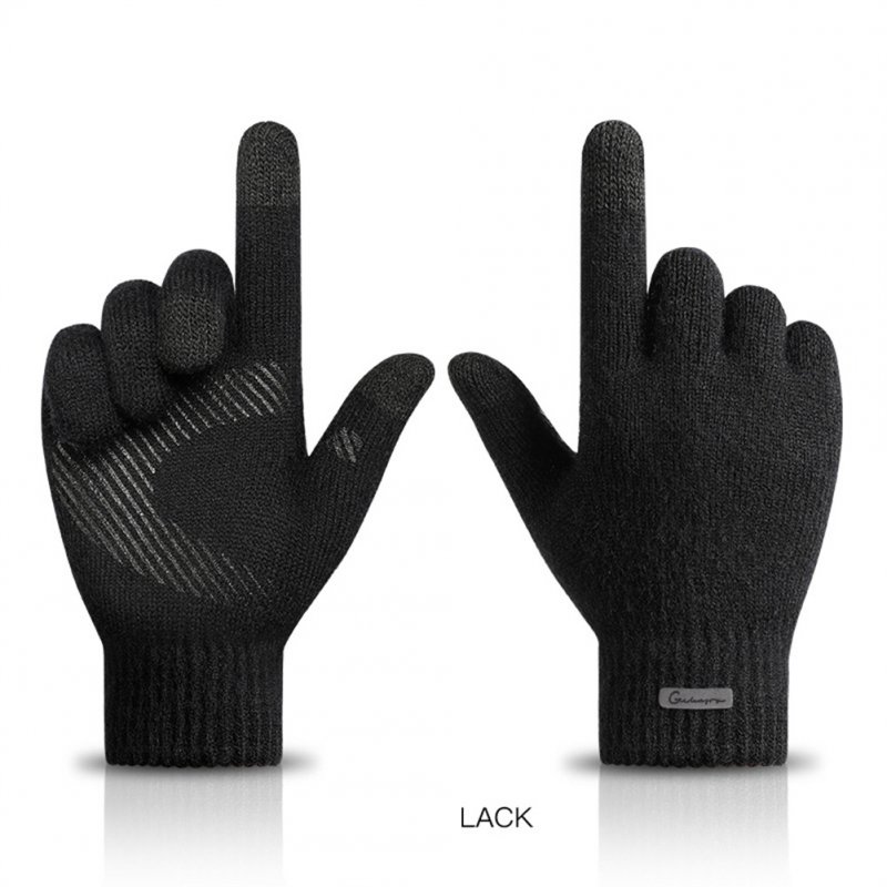 1 Pair Of Thick Winter Warm  Gloves Touch Screen Non-slip Gloves For Outdoor Hiking Cycling Jet black_L