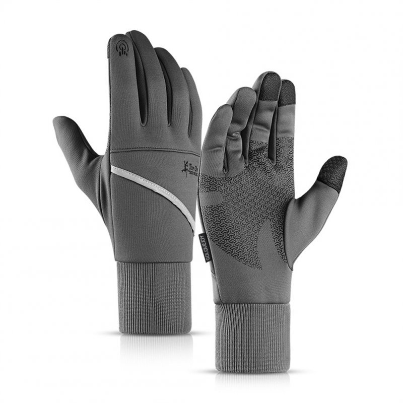 1 Pair Of Winter Waterproof Gloves Sports Fishing Touch Screen Ski Non-slip Warm Cycling Gloves grey_M