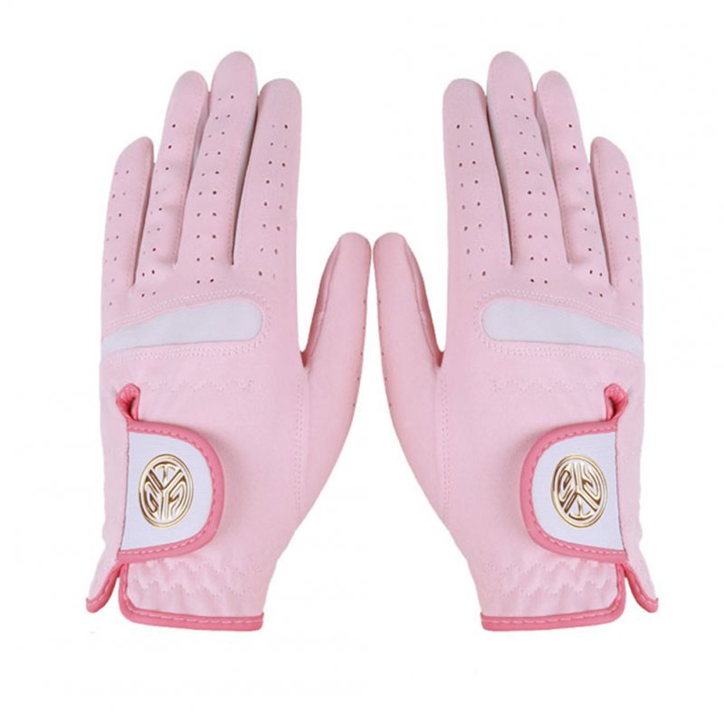 1 Pair Of Women's Golf  Gloves Microfiber Cloth Sunscreen Breathable Wear-resistant Washable Golf Gloves Pink_21 yards