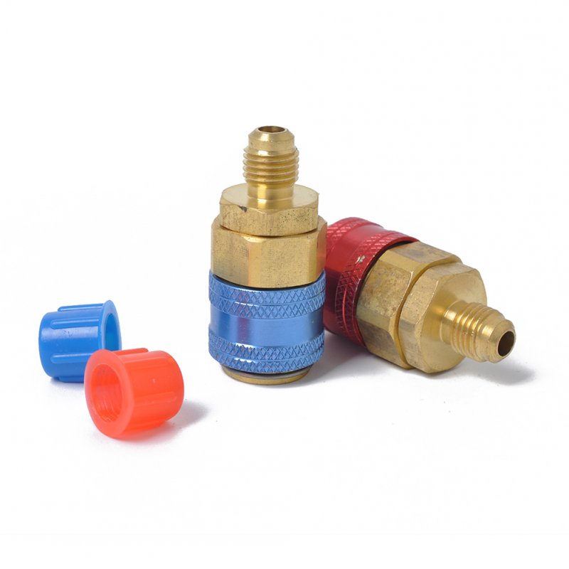 1 Pair R134a Auto Car Quick Coupler Connector Brass Adapters Low & High Side AC Manifold