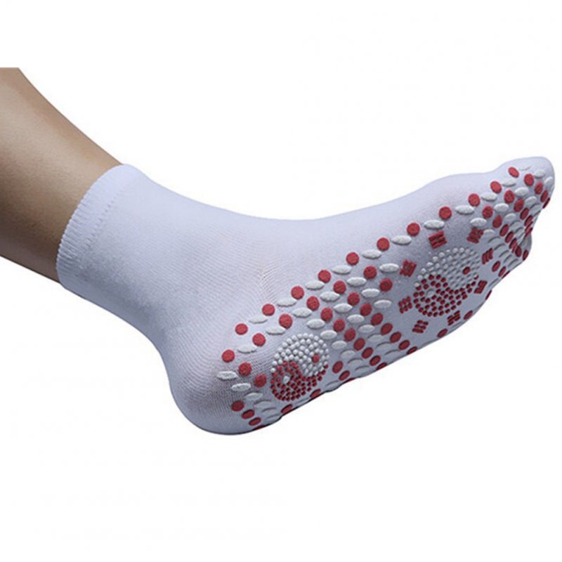 1 Pair Tourmaline  Socks Cotton Self-heat Therapy Socks Magnetic Therapy Massage Foot Health Socks White