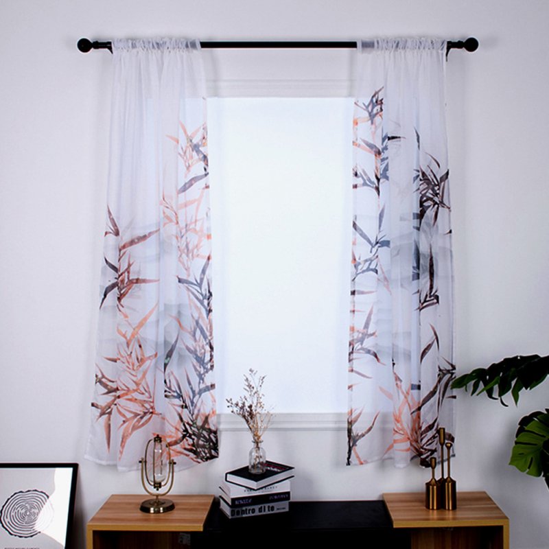 1 Pair Tulle Curtain Digital Bamboo Print Drapes for Home Living Room Balcony Decoration 135*200cm  As shown_W135cm * H200cm