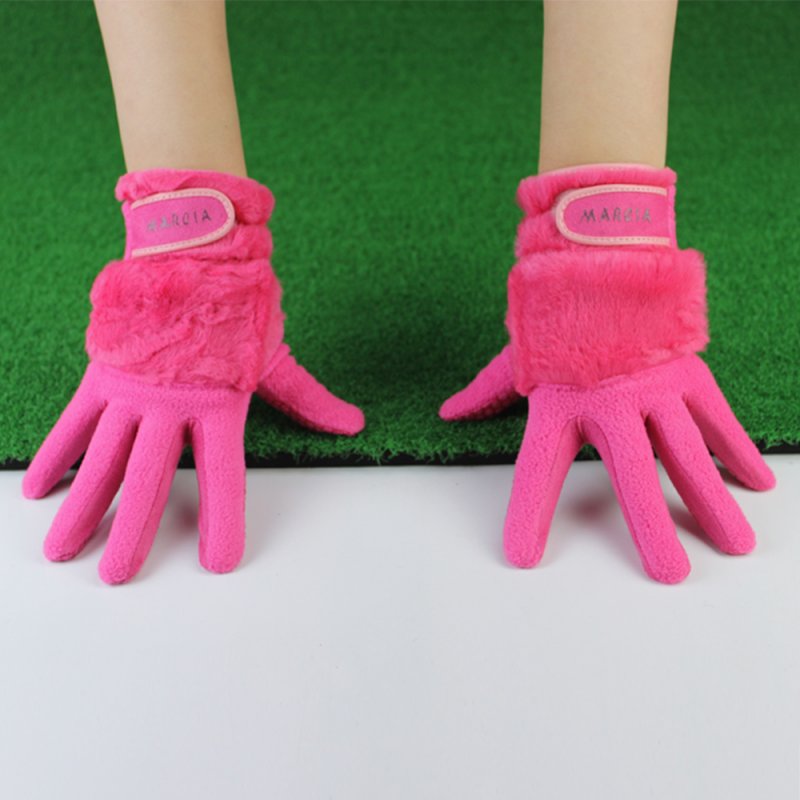 1 Pair Women Winter Golf Gloves Anti-slip Artificial Rabbit Fur Warmth Fit For Left and Right Hand Pink 20 size