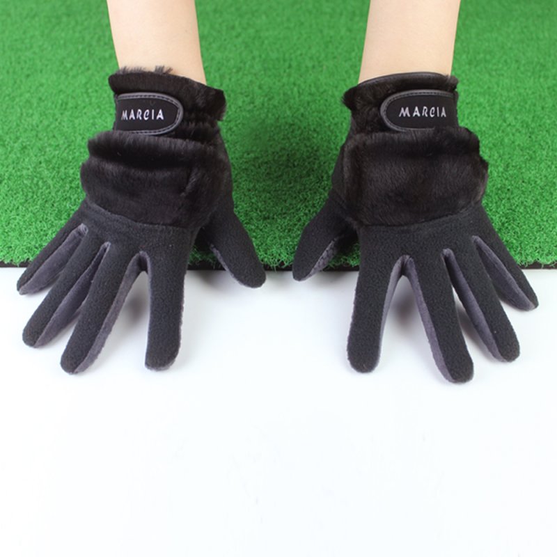 1 Pair Women Winter Golf Gloves Anti-slip Artificial Rabbit Fur Warmth Fit For Left and Right Hand Black 19 size