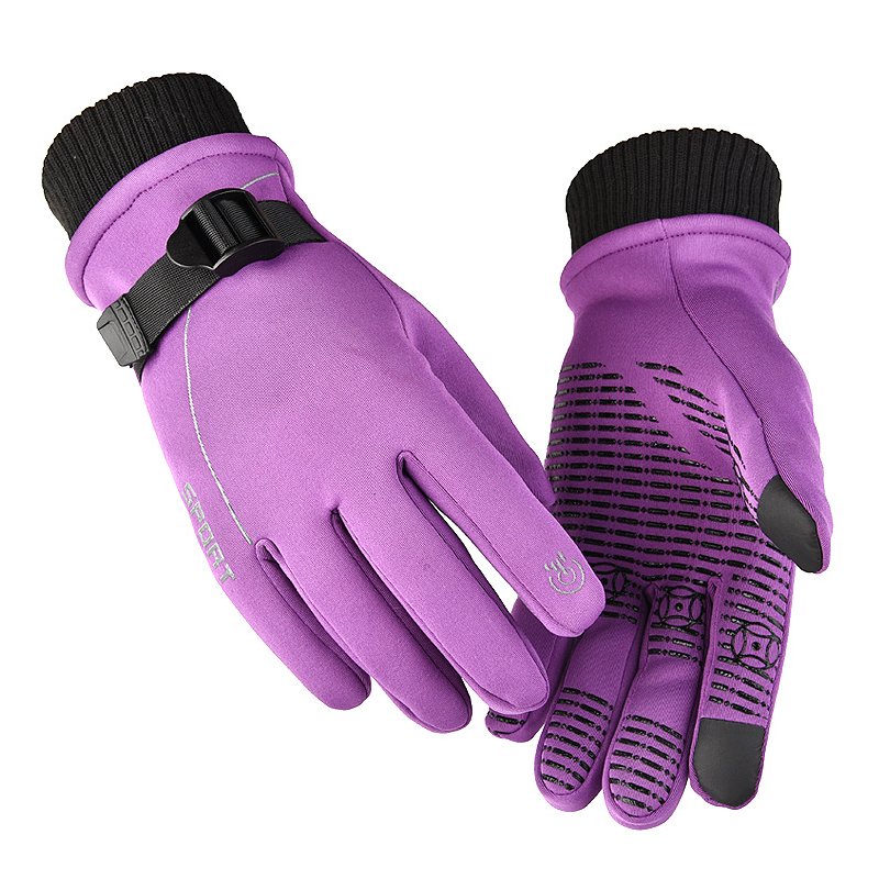 1 Pair of Warm Gloves Autumn and Winter Skiing Outdoor Cycling Non-slip Waterproof and Rainproof Fleece Gloves purple_Female models (suitable for palm circumference 18-20cm)