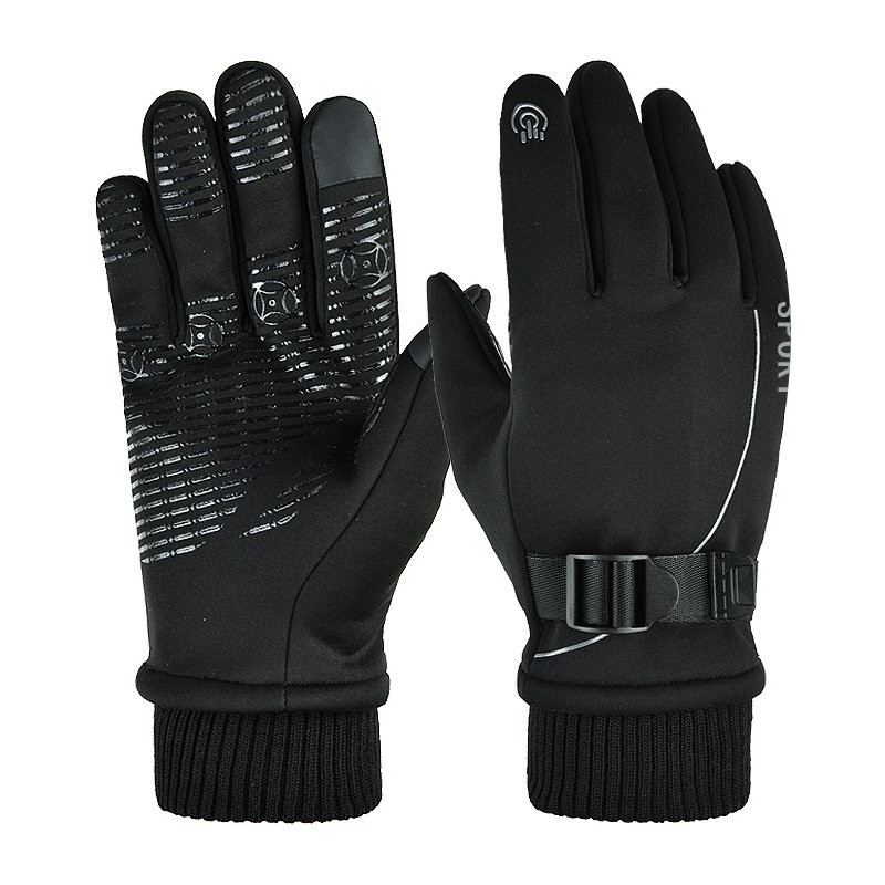 1 Pair of Warm Gloves Autumn and Winter Skiing Outdoor Cycling Non-slip Waterproof and Rainproof Fleece Gloves black_Male models (suitable for palm size 21-23cm)