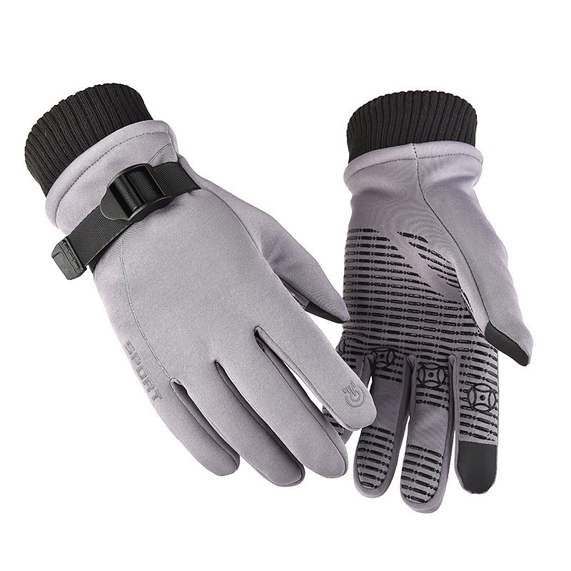 1 Pair of Warm Gloves Autumn and Winter Skiing Outdoor Cycling Non-slip Waterproof and Rainproof Fleece Gloves gray_Female models (suitable for palm circumference 18-20cm)