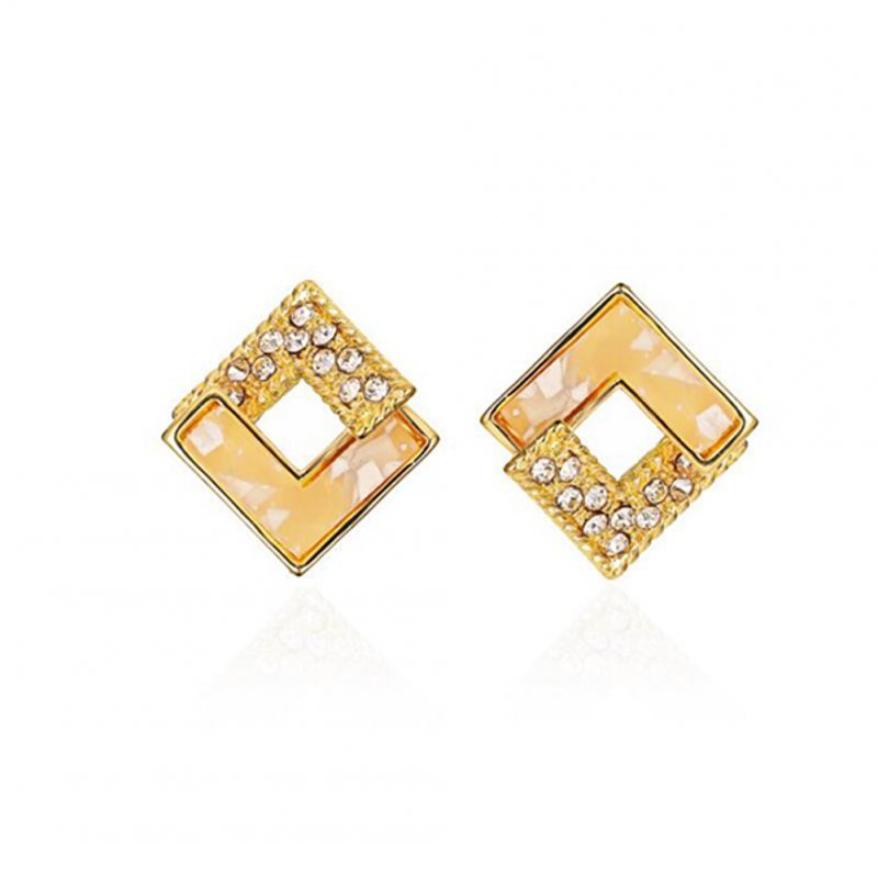 1 Pair of Women's Earrings S925 Silver Needle Geometric Stitching Double V-shaped Diamond-mounted Earrings 01 beige