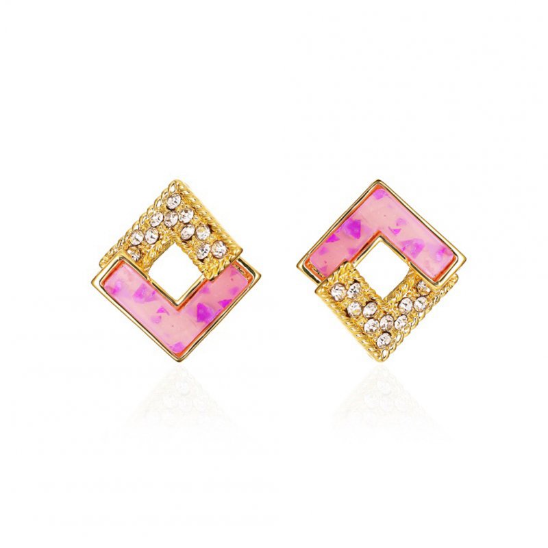 1 Pair of Women's Earrings S925 Silver Needle Geometric Stitching Double V-shaped Diamond-mounted Earrings 02 purple