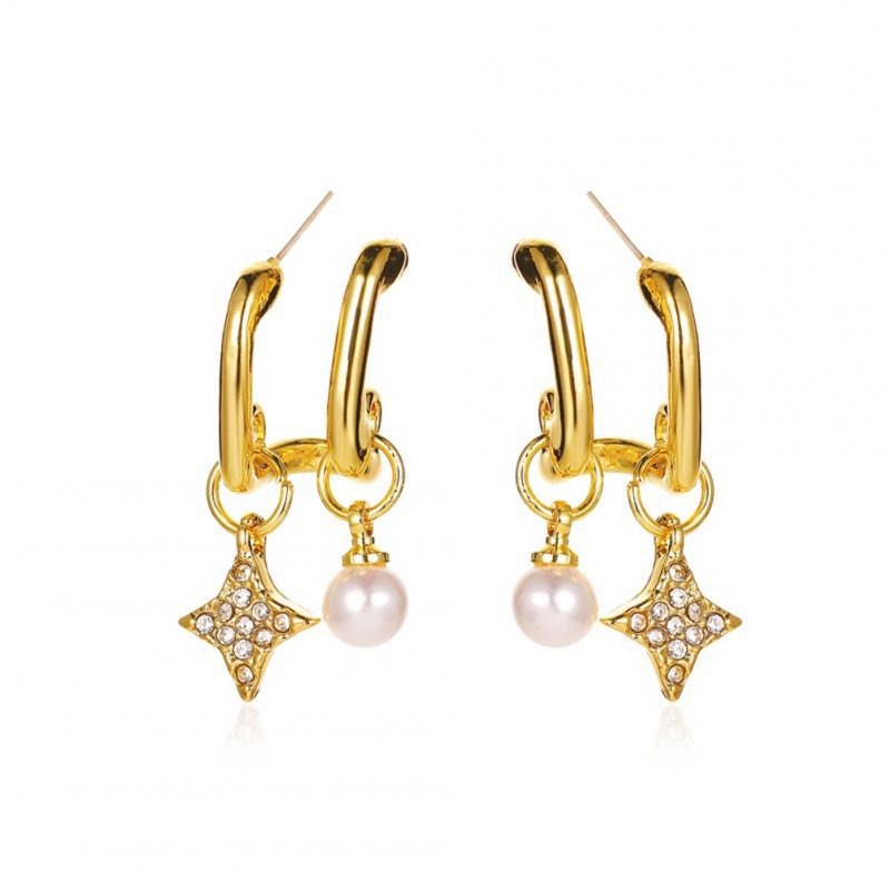 1 Pair of Women's Earrings Golden Pearl Star U-shaped Ear Studs Golden