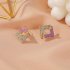 1 Pair of Women s Earrings S925 Silver Needle Geometric Stitching Double V shaped Diamond mounted Earrings 02 purple