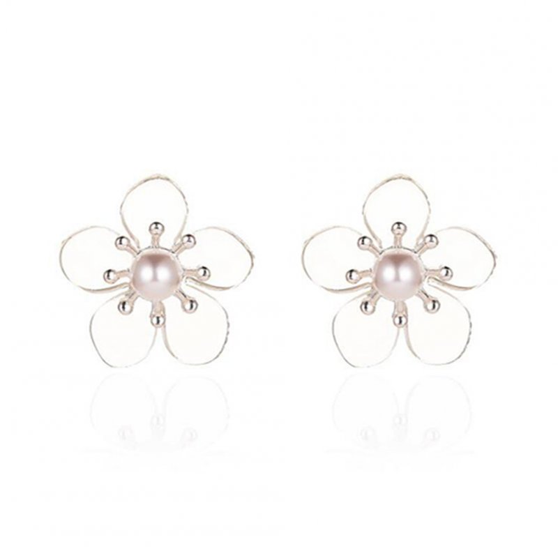 1 Pair of Women's Earrings Simple Style Transparent Flower Pearl Earrings 01 five petal flower silver