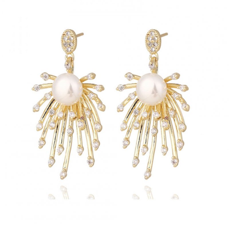 1 Pair of Women's Earrings Retro Style Exaggerated Firework-shape Earrings Golden