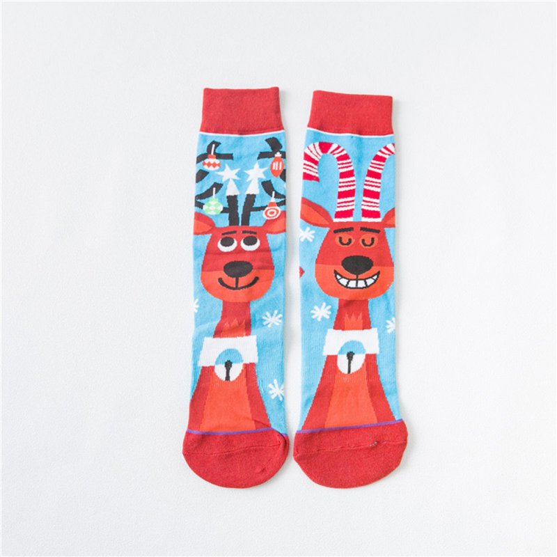 1 Pairs Autumn Winter Color Jacquard Mid-calf Length Socks for Halloween deer_One size