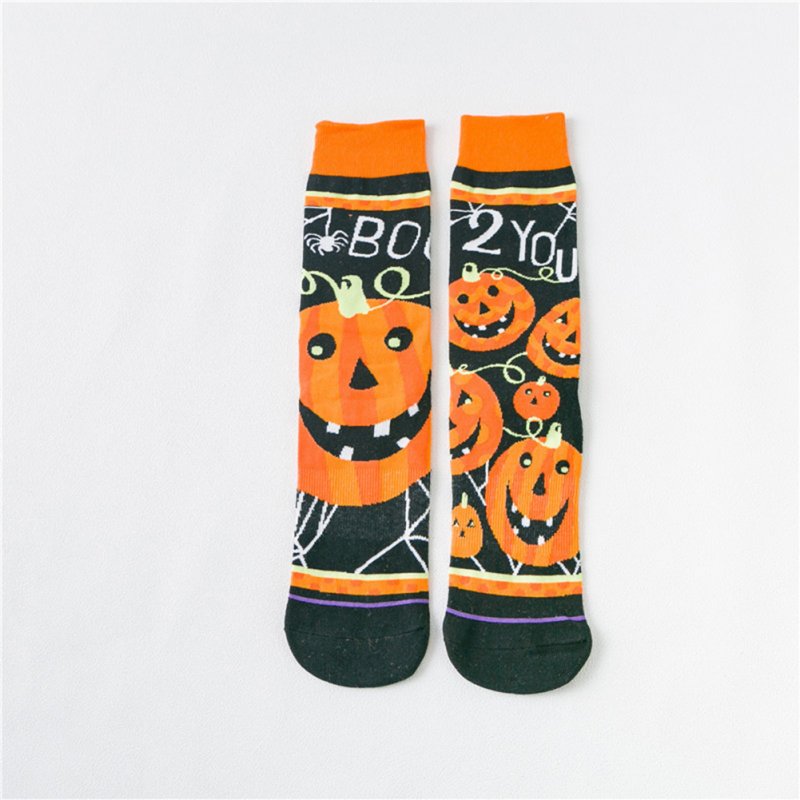 1 Pairs Autumn Winter Color Jacquard Mid-calf Length Socks for Halloween pumpkin_One size